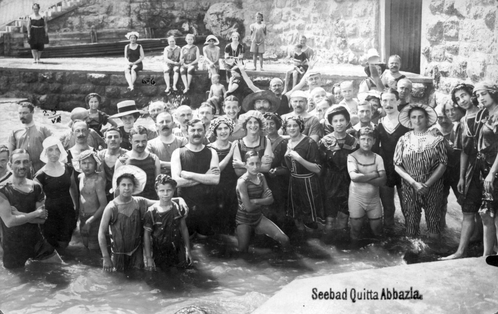 Croatia, Opatija, Quitta fürdő., 1912, Jáki László, tableau, bathing, arms crossed over the chest, Fortepan #70362