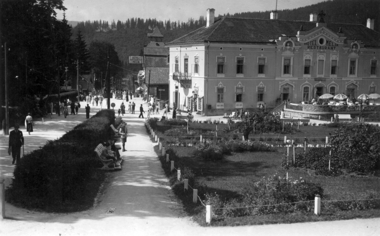 Romania,Transylvania, Borsec, Főtér, Hotel Mélik., 1941, Jáki László, hotel, restaurant, Fortepan #70366