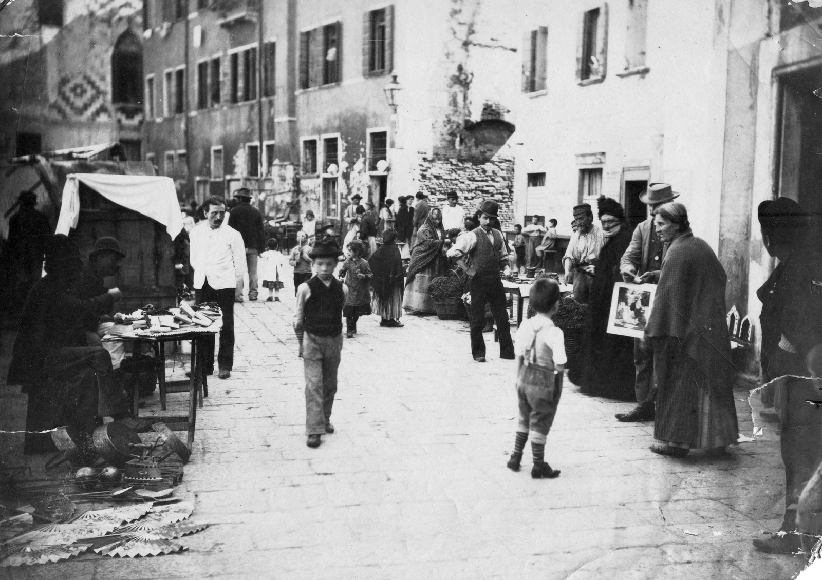 Italy, Venice, piac., 1900, Teodoro Wolf-Ferrari, market, fan, Fortepan #70477