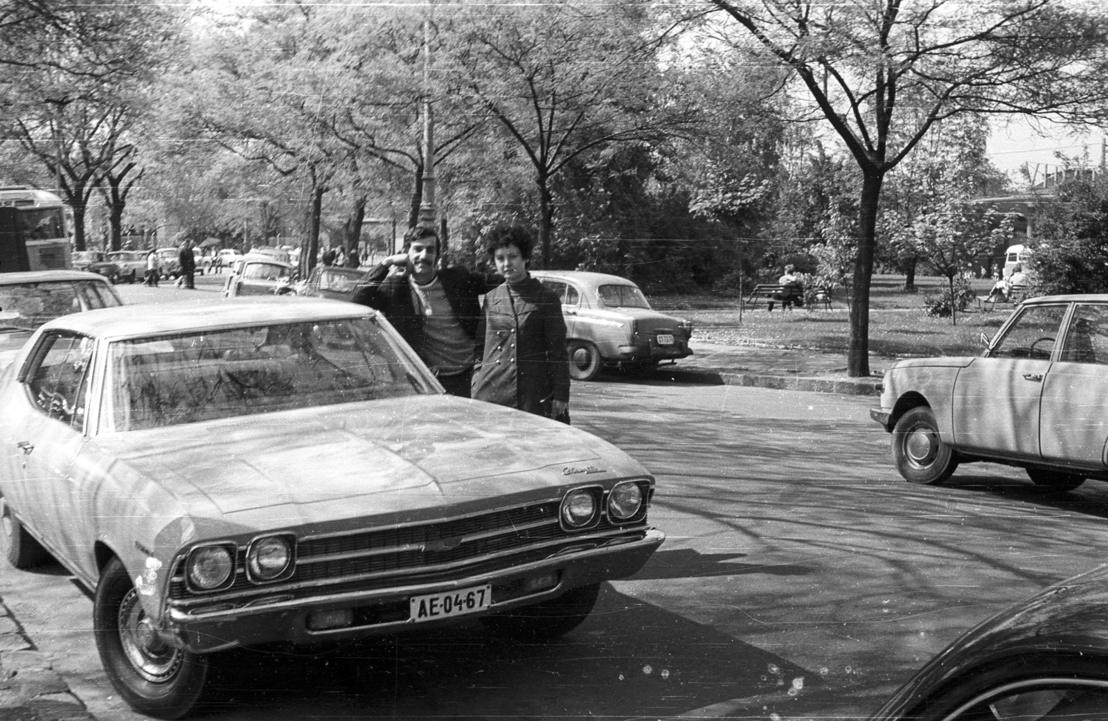 Hungary, Budapest XIV., park a Széchenyi fürdőnél, jobbra a háttérben az Állatkerti körút és a Vidámpark., 1970, Fortepan/Album055, american brand, Chevrolet-brand, automobile, number plate, Budapest, Fortepan #70621