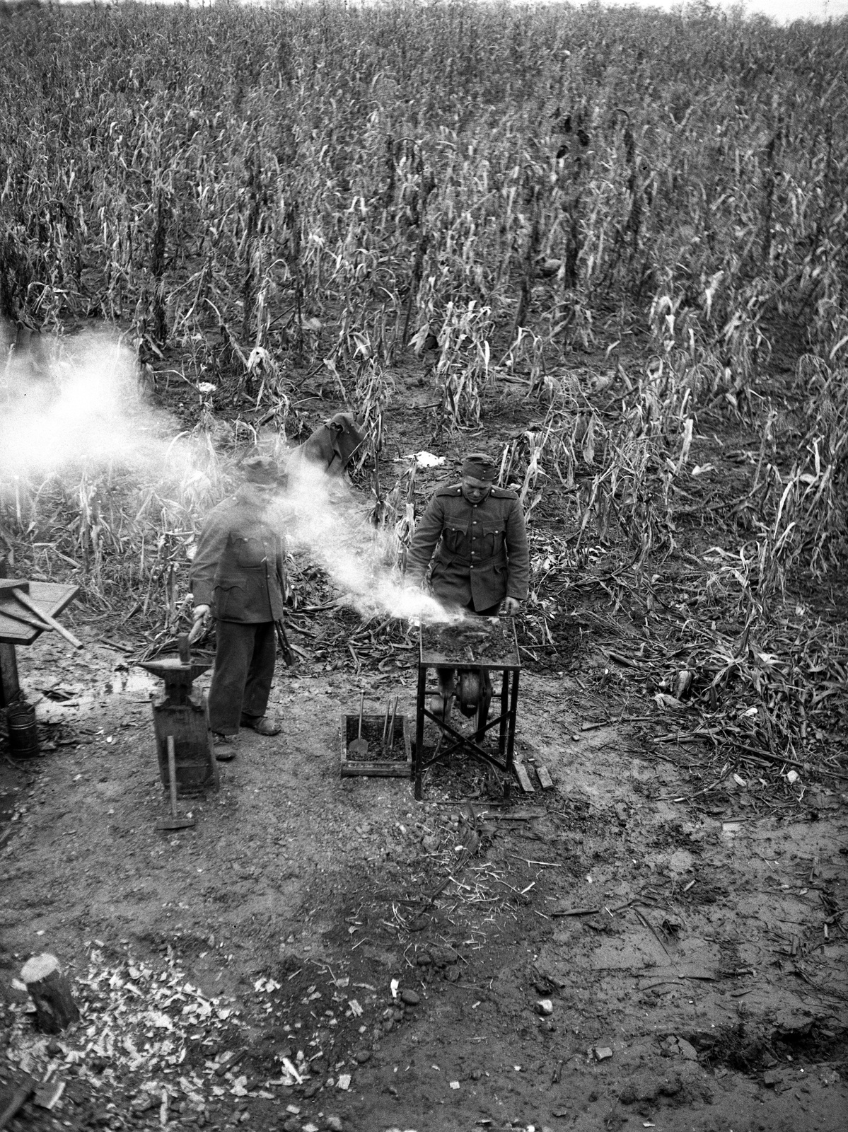 1939, Lissák Tivadar, corn, sapper, blacksmith, Best of, smoke, Fortepan #71285