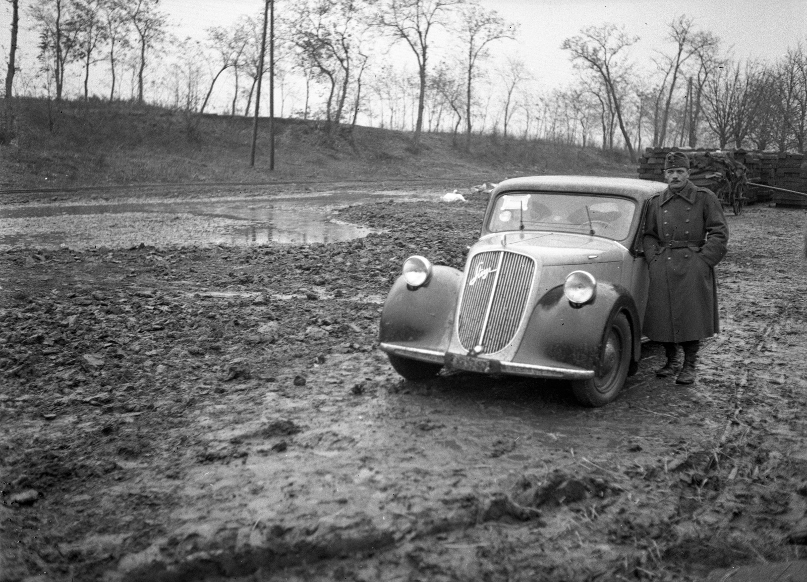 1939, Lissák Tivadar, Steyr-brand, Austrian brand, soldier, mud, automobile, Fortepan #71330