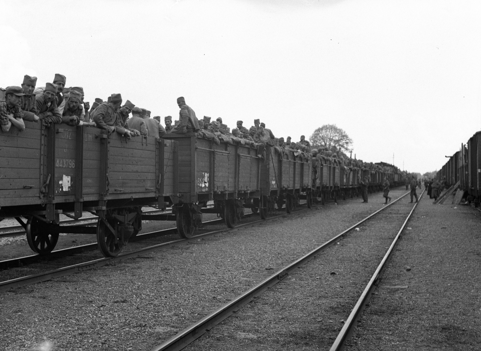 Croatia, Beli Manastir, vasútállomás, bevagonírozott hadifoglyok., 1941, Lissák Tivadar, rail, prisoner of war, soldier, train station, Serbian soldier, Fortepan #71547