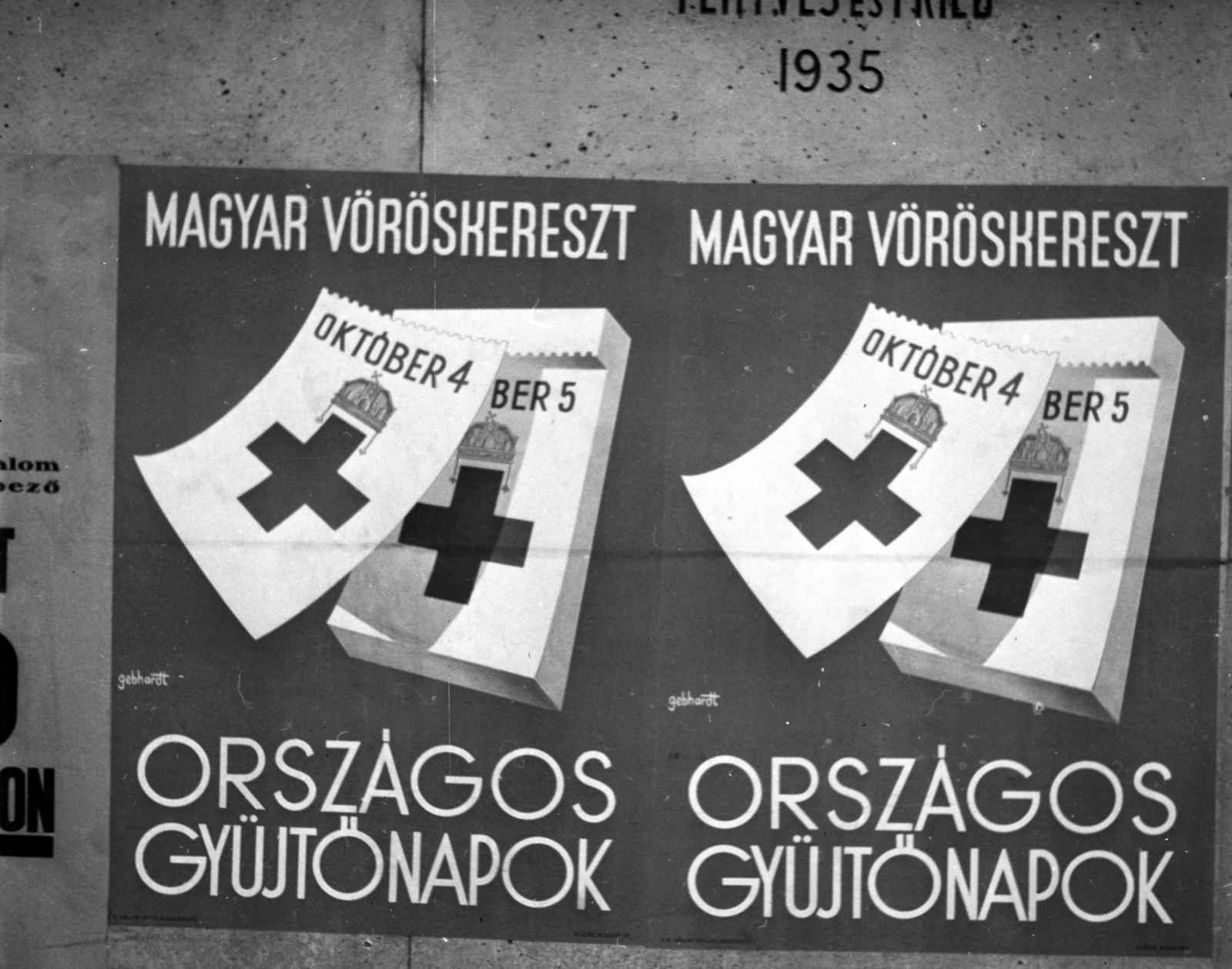 Hungary, Budapest II., Margit körút - Keleti Károly utca sarok, plakátok a Regent-ház falán., 1941, Lissák Tivadar, poster, Hungarian Red Cross, Tibor Gönczi-Gebhardt-graphics, Budapest, Fortepan #71726