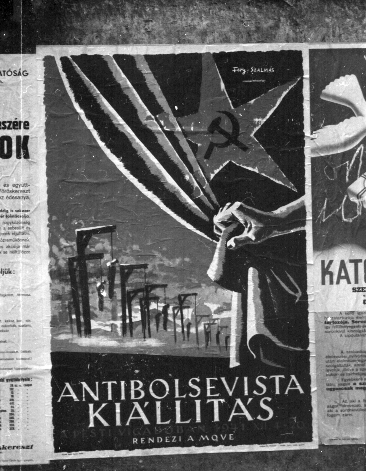 Hungary, Budapest, 1941, Lissák Tivadar, poster, Red Star, Antal Fery-grafika, Szalmás-graphics, hammer and sickle, Fortepan #71749