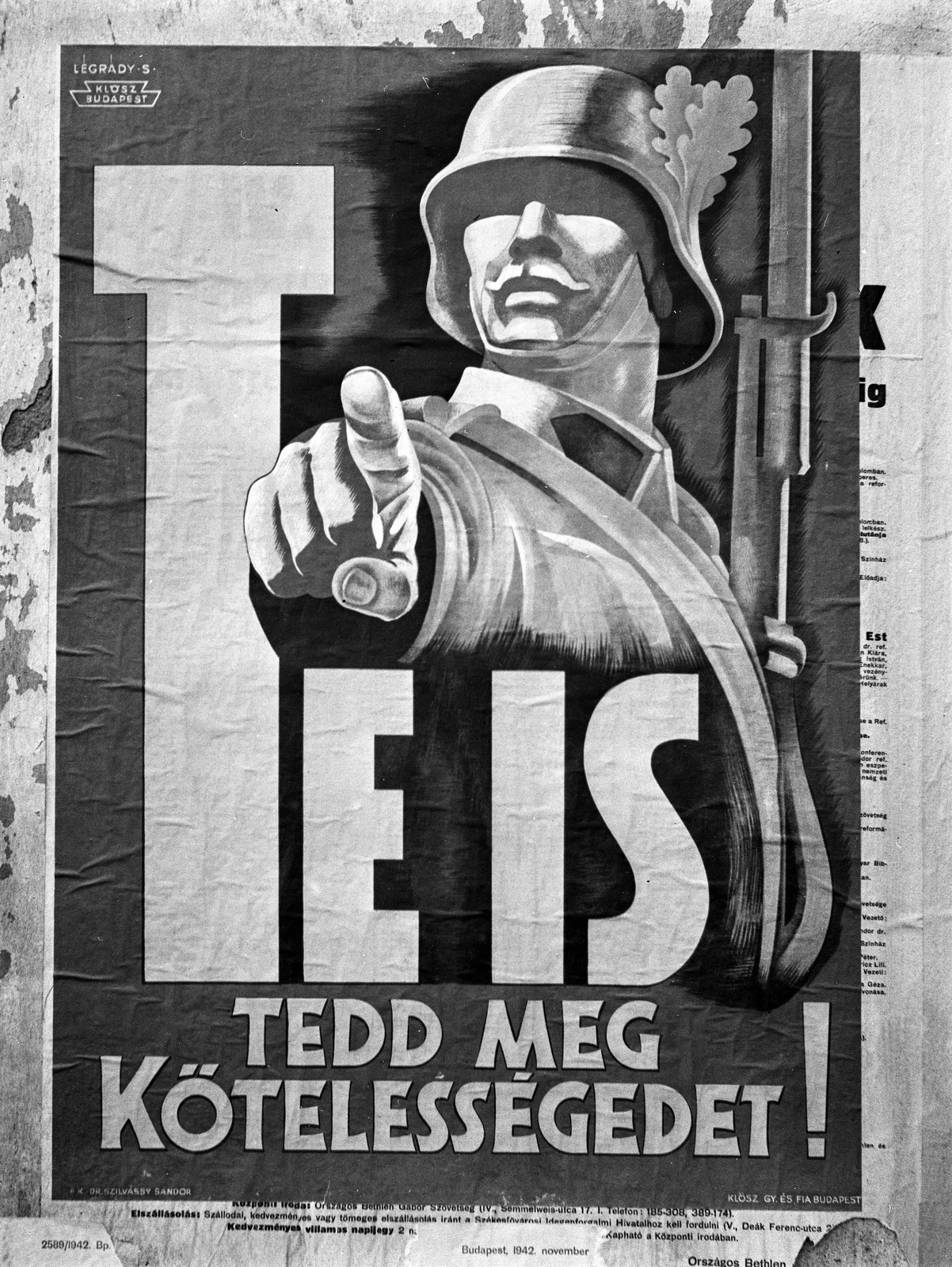 Hungary, Budapest, 1942, Lissák Tivadar, poster, soldier, Sándor Légrády-graphics, Fortepan #71993