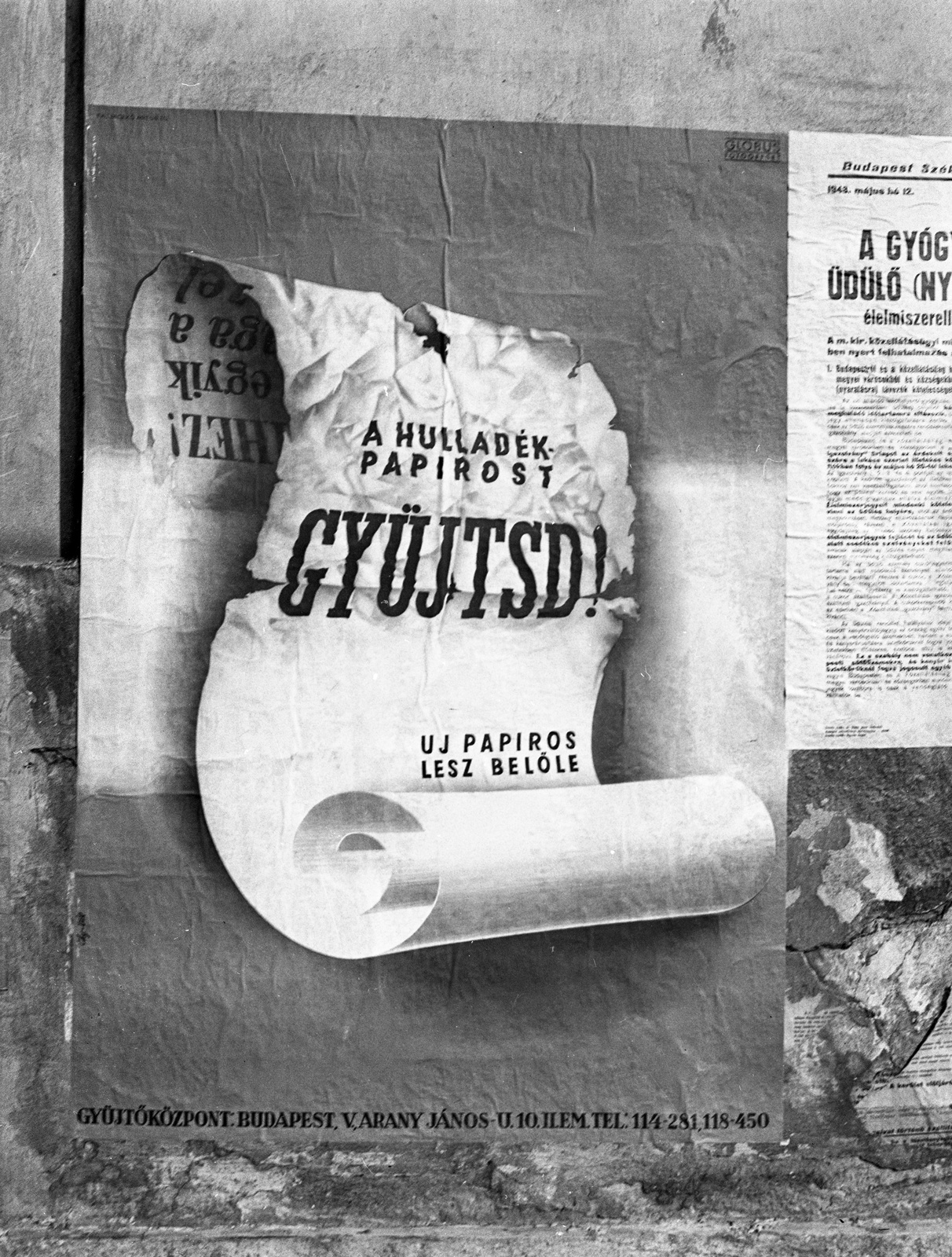 Magyarország, Budapest, 1943, Lissák Tivadar, plakát, Globus Nyomda, papírgyűjtés, Fortepan #72084