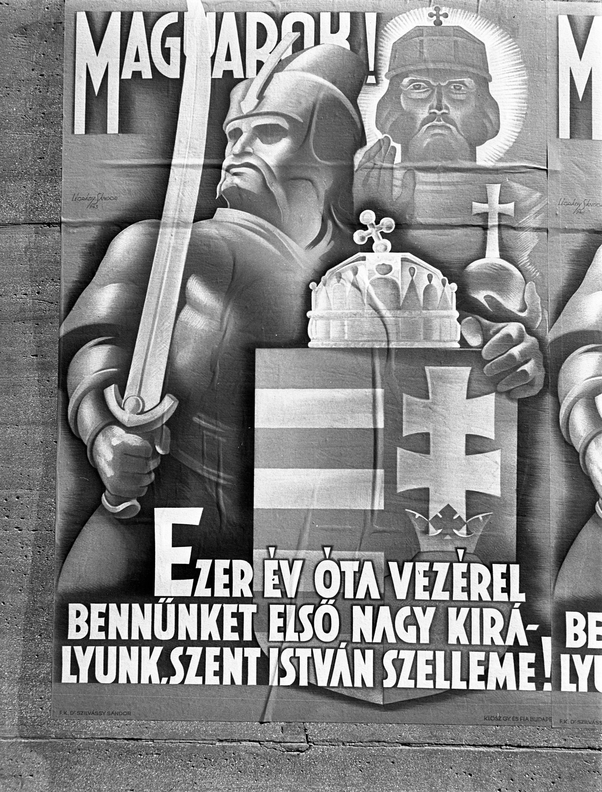 1943, Lissák Tivadar, poster, Sándor Légrády-graphics, Saint Stephen I-portrayal, Fortepan #72462