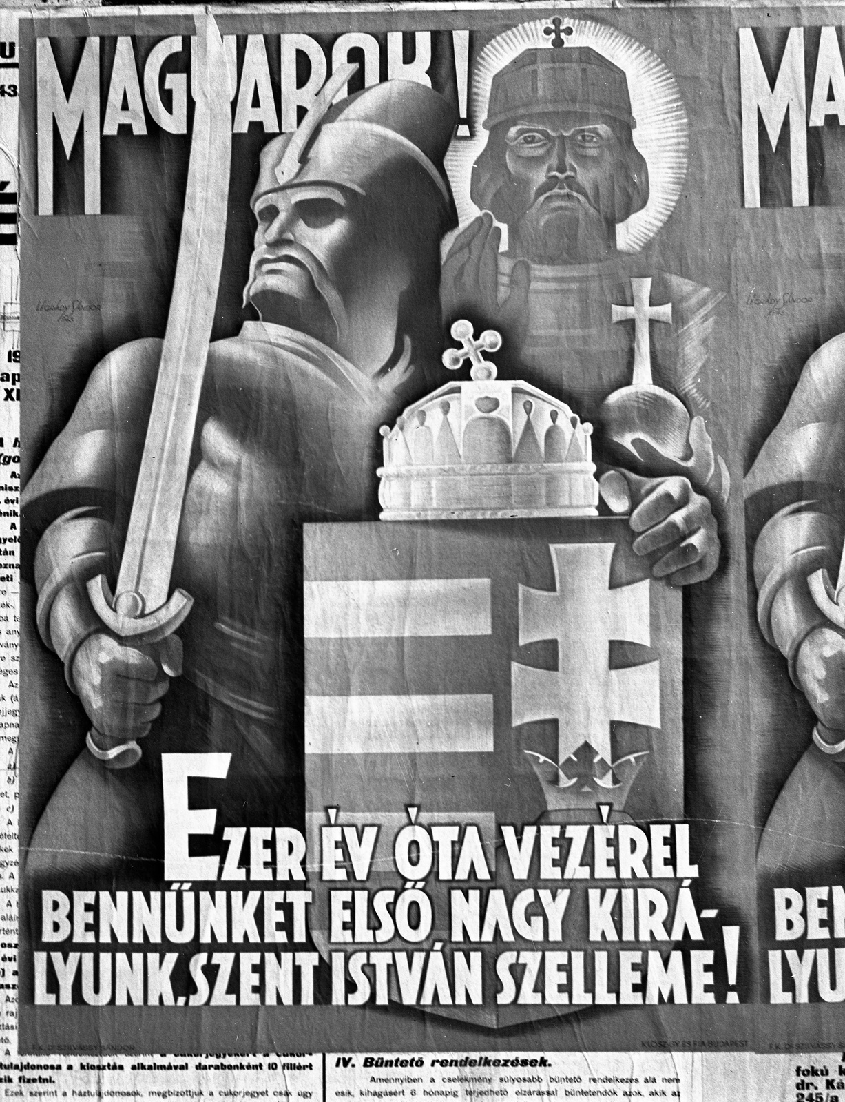 1943, Lissák Tivadar, poster, Sándor Légrády-graphics, Saint Stephen I-portrayal, Fortepan #72496