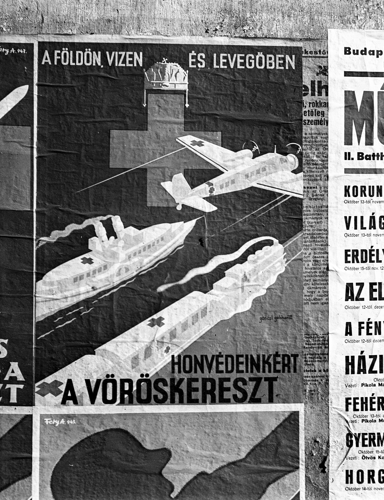 1943, Lissák Tivadar, közlekedés, plakát, vöröskereszt, Gönczi-Gebhardt Tibor-grafika, Fortepan #72528