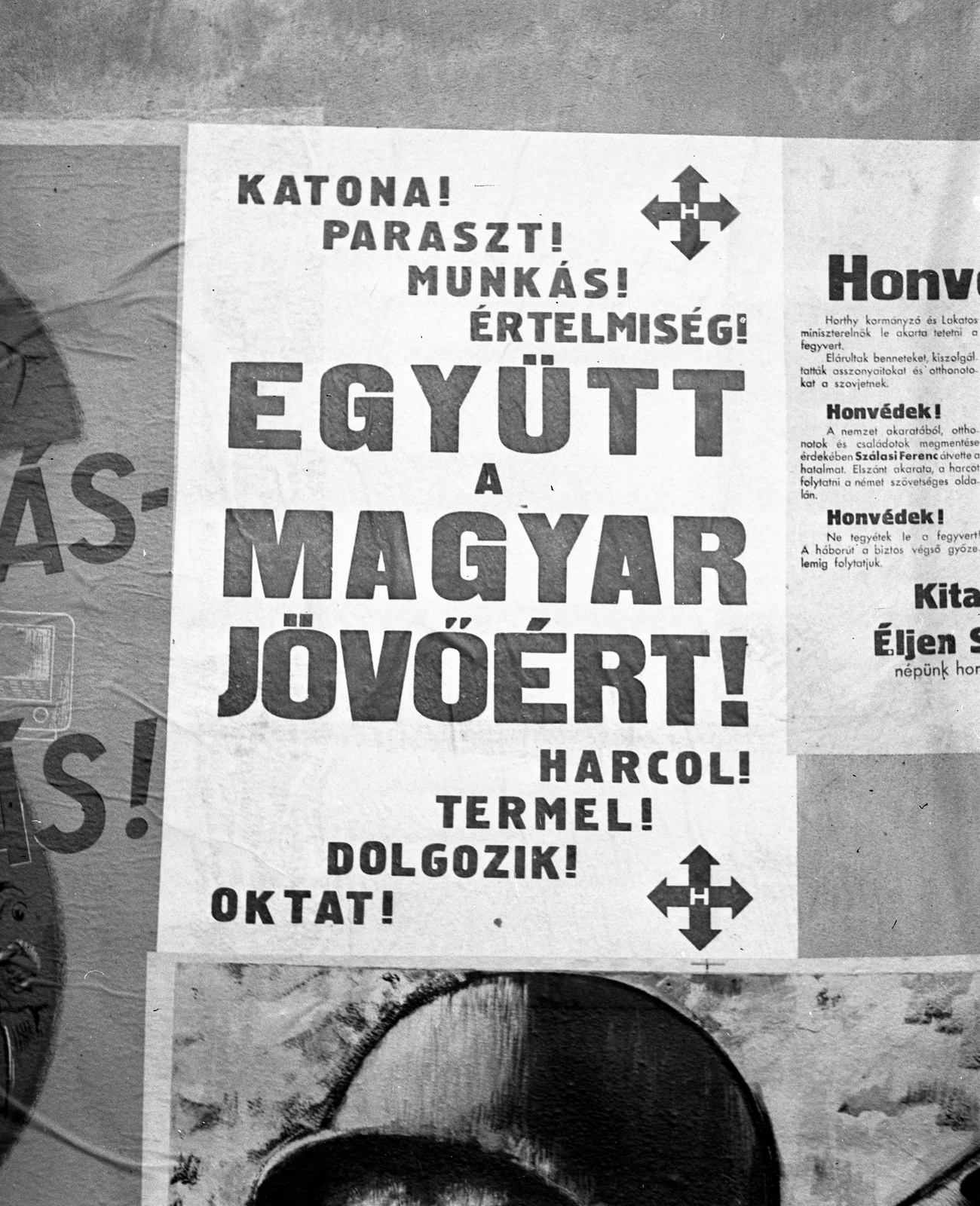 Hungary, Budapest, 1944, Lissák Tivadar, poster, arrow cross, Arrow Cross Movement, fascism, Fortepan #72889