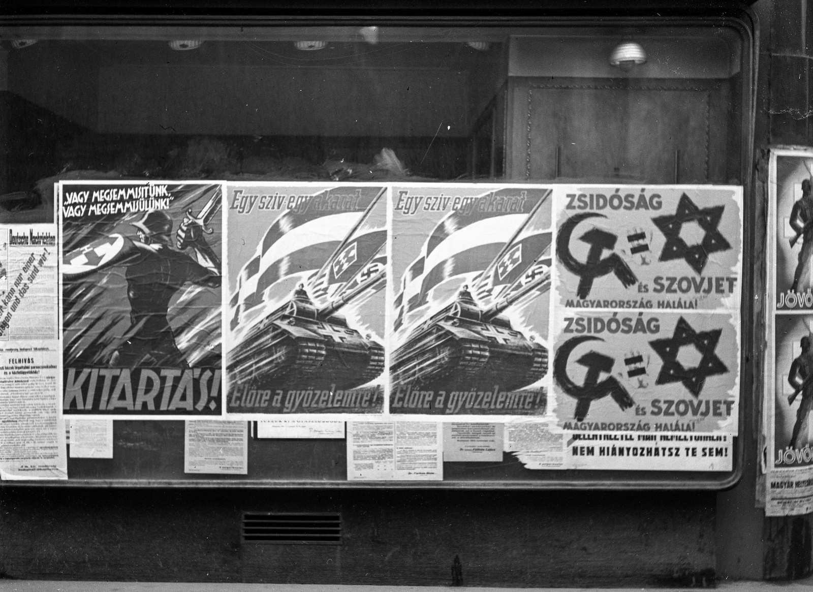 Hungary, Budapest, 1944, Lissák Tivadar, poster, judaism, antisemitism, György Szennik-grafika, Arrow Cross Movement, fascism, Fortepan #72907
