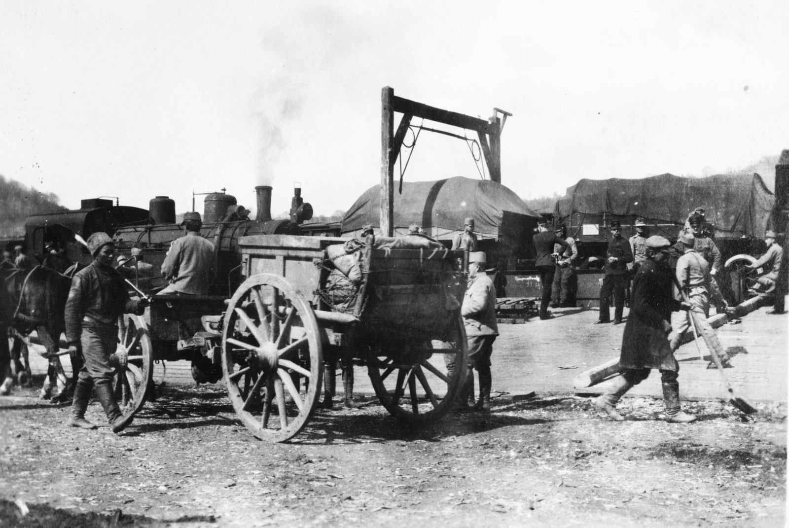 1916, Babarczy Eszter, First World War, steam locomotive, railway, chariot, section size, Fortepan #73354
