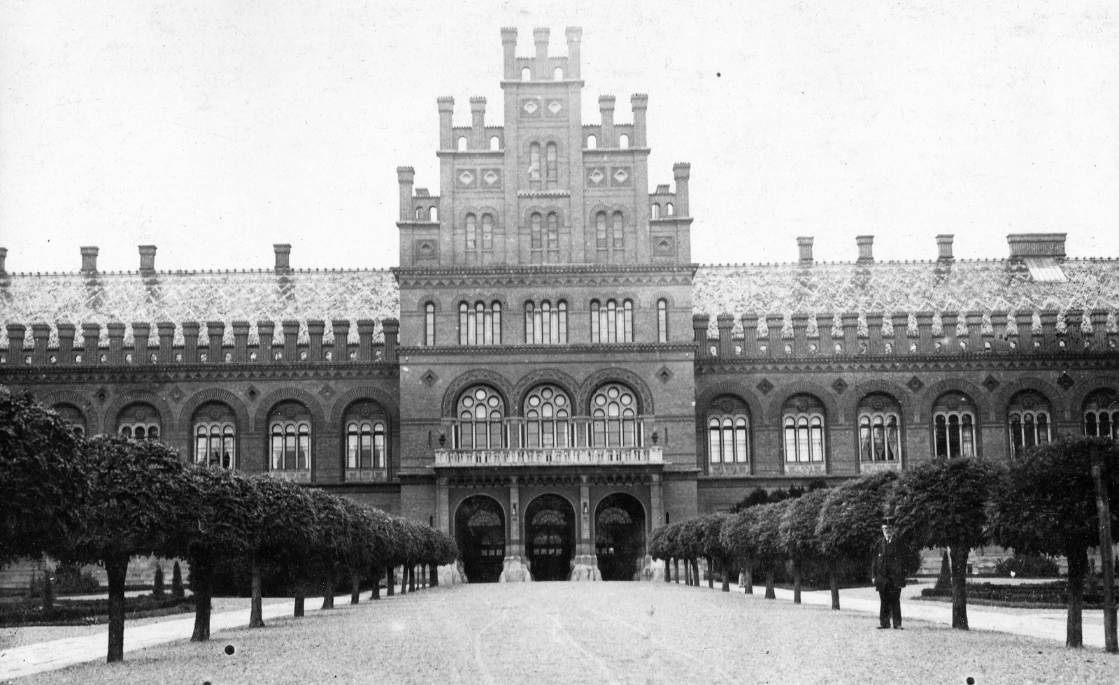 Ukraine, Chernivtsi, Jurij Fedkovics Csernyivci Nemzeti Egyetem. Ferenc József alapította 1875-ben., 1917, Fortepan, university, alley, eclectic architecture, Austro-Hungarian Empire, World Heritage, Josef Hlávka-design, Fortepan #73687