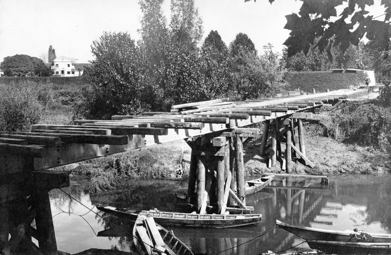 1916, Fortepan, boat, bridge building, wooden bridge, Fortepan #73699