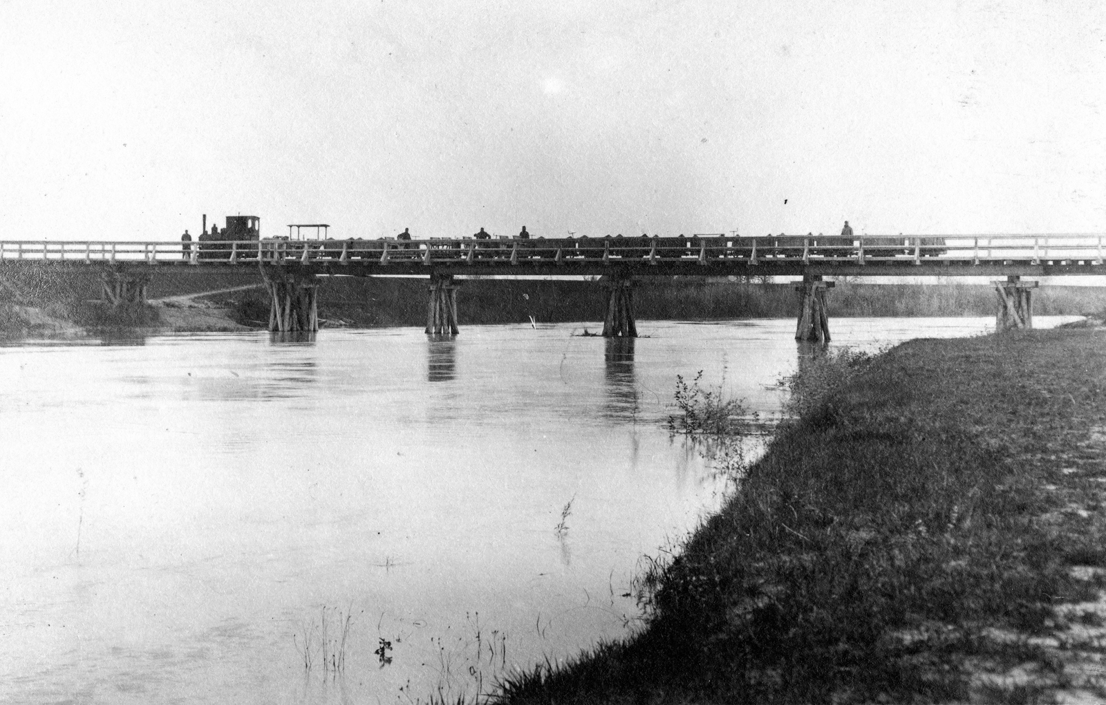 1916, Fortepan, steam locomotive, bridge, river, railway bridge, rail, wooden bridge, narrow-gauge railway, Fortepan #73701