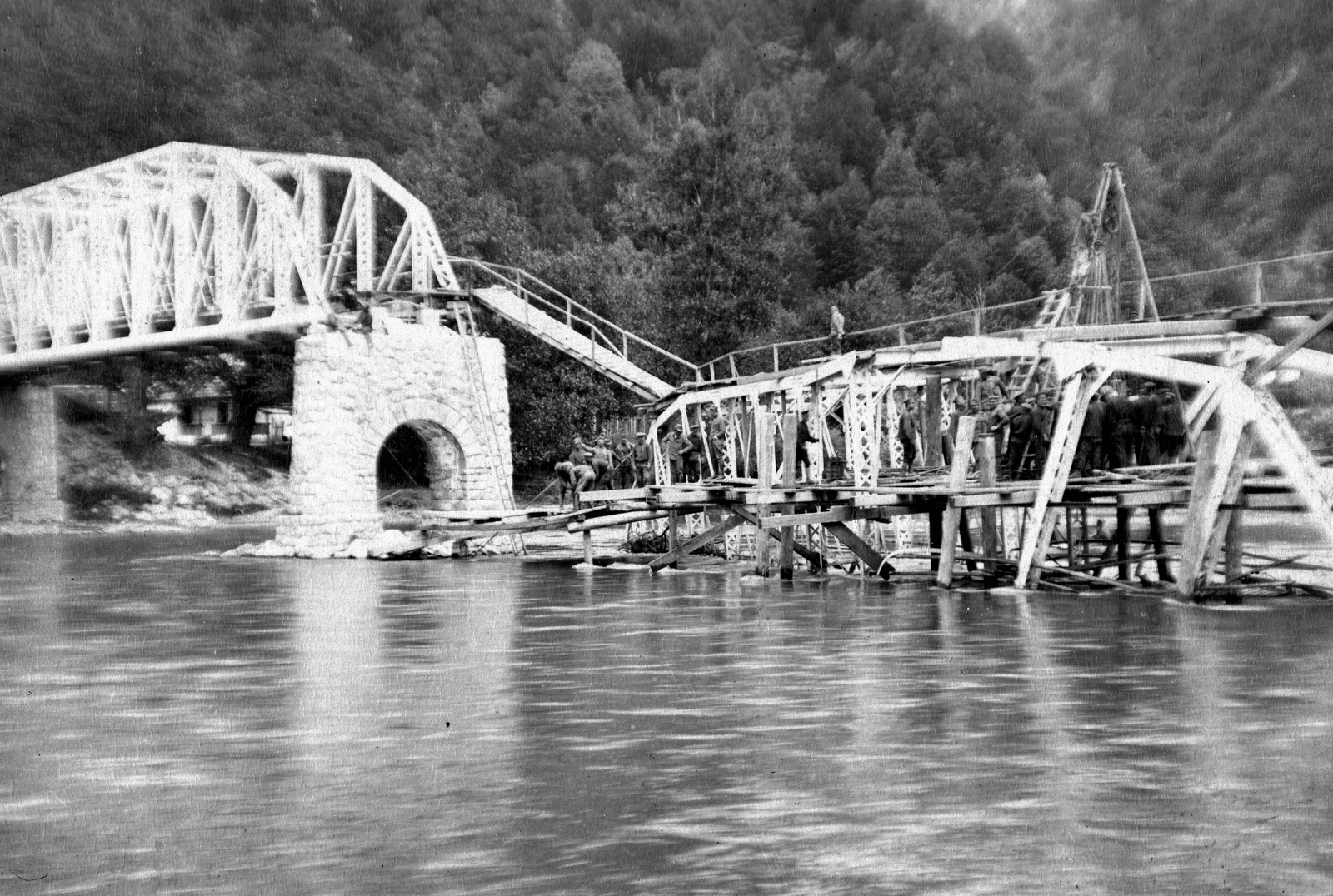 1916, Fortepan, war damage, river, railway bridge, wrecked bridge, sapper, Fortepan #73705