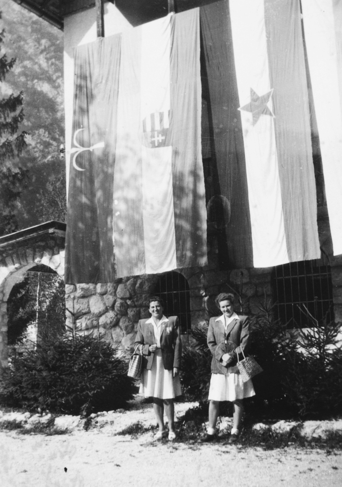 1948, Romák Éva, Yugoslavia, lady, flag, uniform, Fortepan #73872