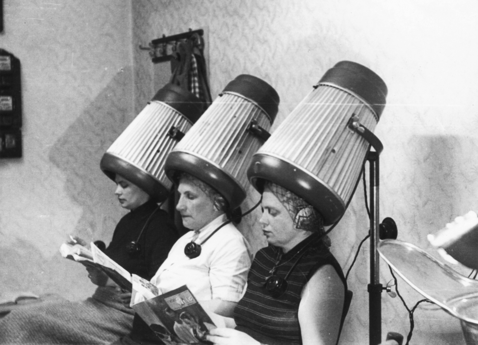 1960, Fortepan, reading, women, hairdresser, three people, hair dryer, Fortepan #73928