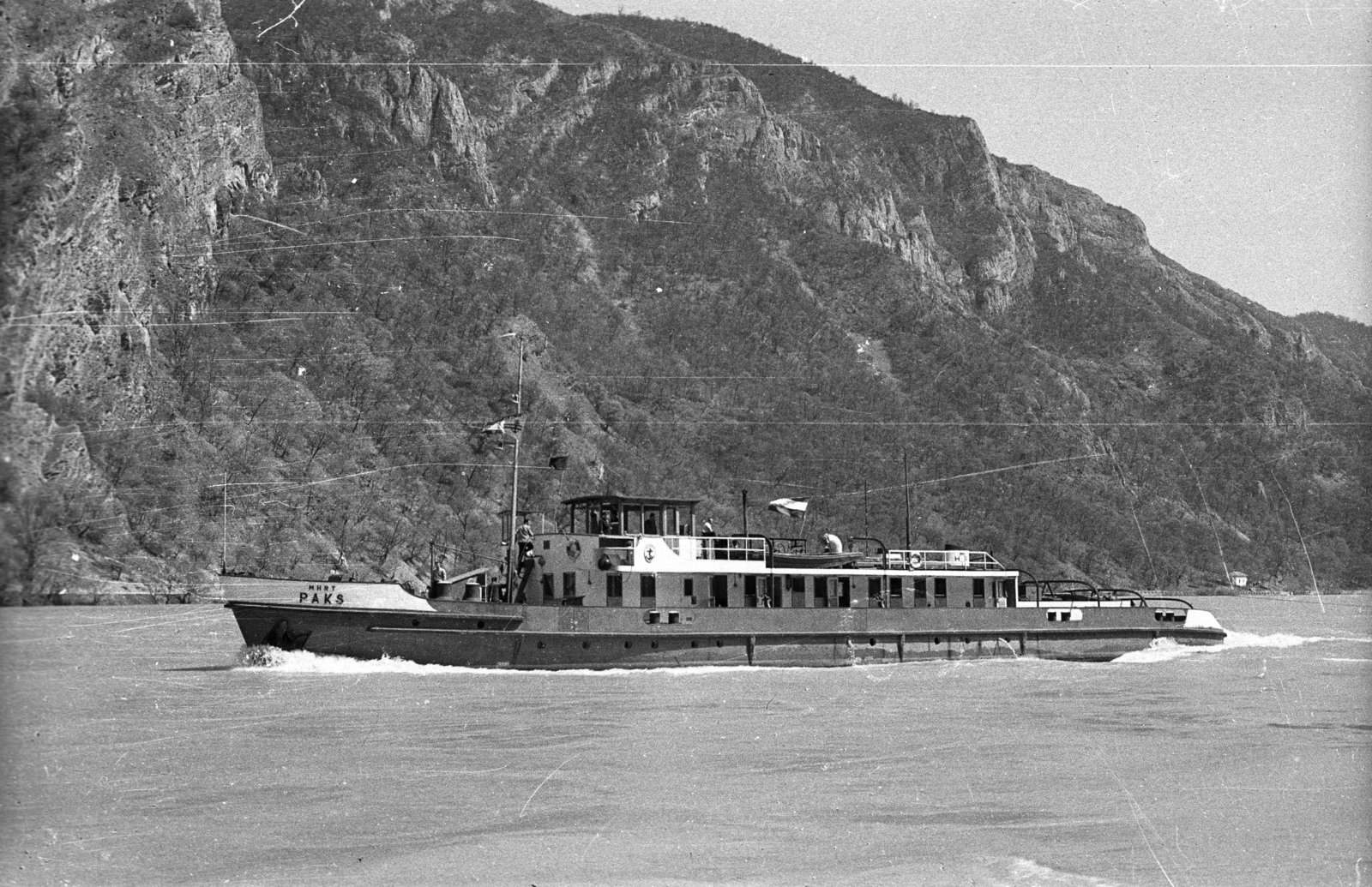 Romania,Serbia, Duna, Vaskapu-szoros, Gospodin Vir szurdoka, Paks vontatóhajó., 1962, Drobni Nándor, Droppa Kálmán, ship, Paks ship, Fortepan #73988