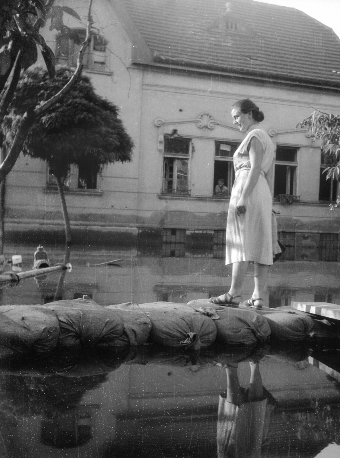 1956, Vass Zoltán, árvíz, homokzsák, nyúlgát, Fortepan #74160