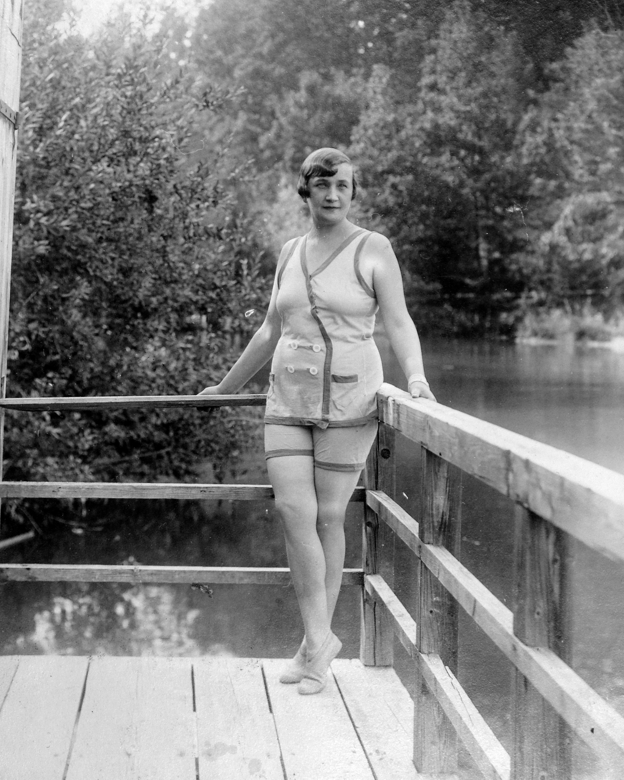 1922, Fortepan, portrait, bathing suit, summer, pier, woman, shore, Fortepan #7485