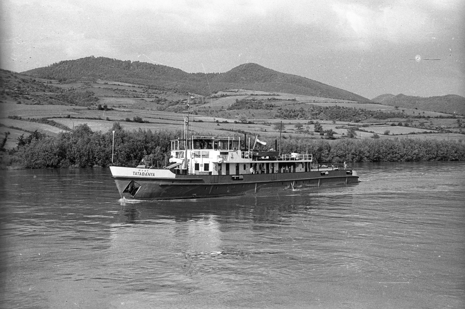 1961, Drobni Nándor, Droppa Kálmán, ship, river, water surface, shore, Tatabánya ship, Fortepan #75113