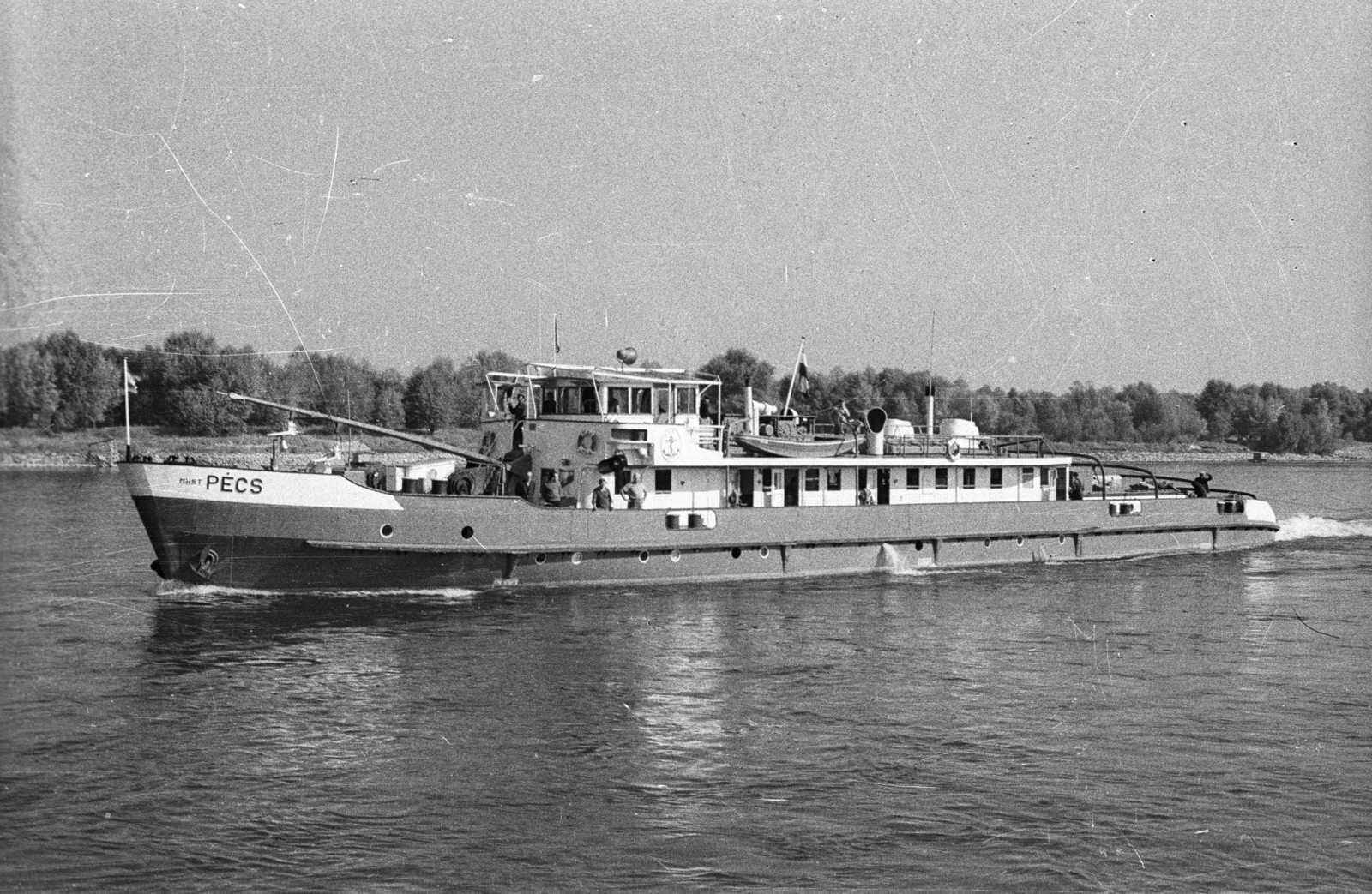 1961, Drobni Nándor, Droppa Kálmán, ship, river, water surface, shore, Pécs ship, Fortepan #75115