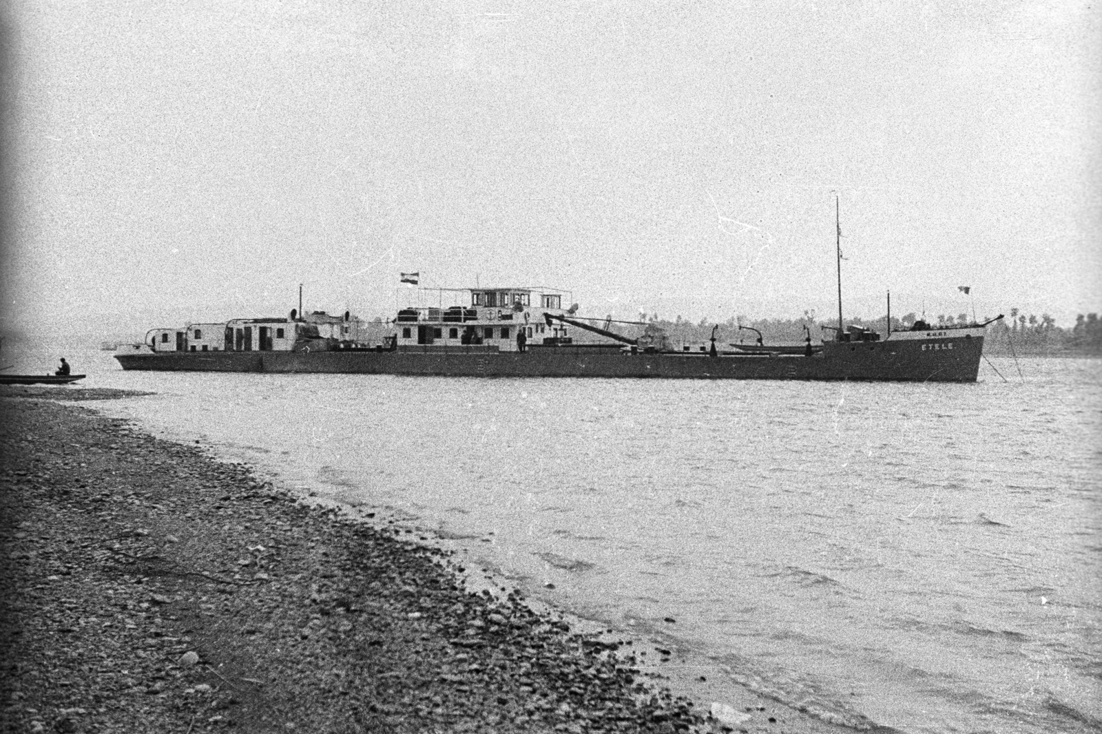 1961, Drobni Nándor, Droppa Kálmán, ship, river, water surface, shore, Etele ship, Fortepan #75129
