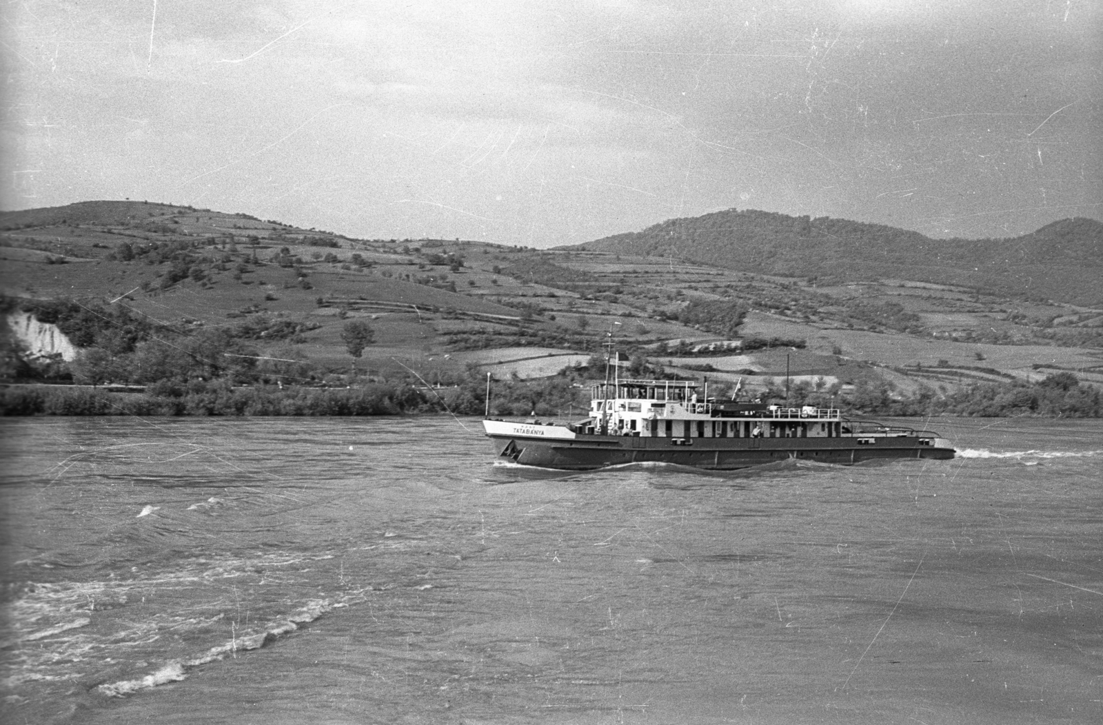 1961, Drobni Nándor, Droppa Kálmán, ship, river, water surface, shore, Tatabánya ship, Fortepan #75137