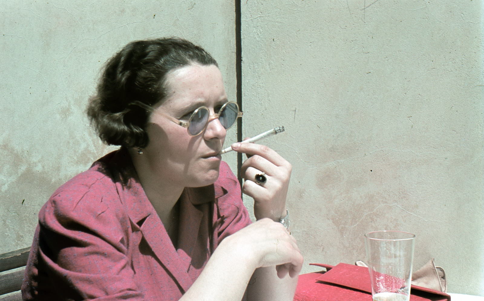 1939, Fortepan, portrait, colorful, smoking, shades, beer, woman, Fortepan #75512