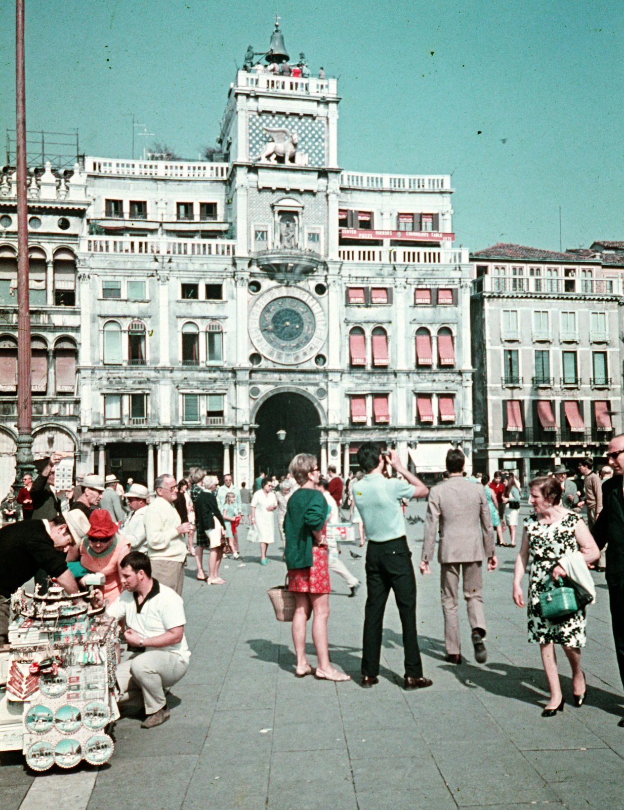 Italy, Venice, Szent Márk tér, óratorony., 1970, Kristek Pál, colorful, bell, renaissance, watch tower, winged lion-portrayal, Mauro Codussi-design, clock tower, Fortepan #75597