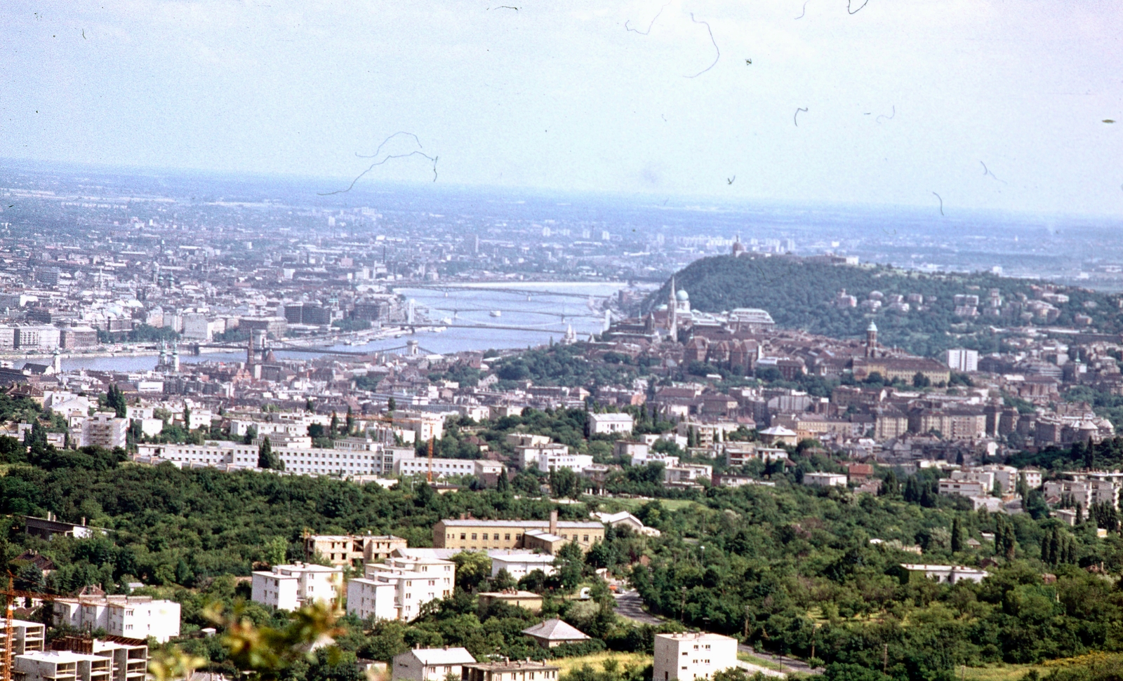 Hungary, Budapest II., látkép a Látó-hegy / Gugger-hegyről a Duna felé, alul középen a Törökvész út látható., 1973, Kristek Pál, colorful, picture, Budapest, Fortepan #75646
