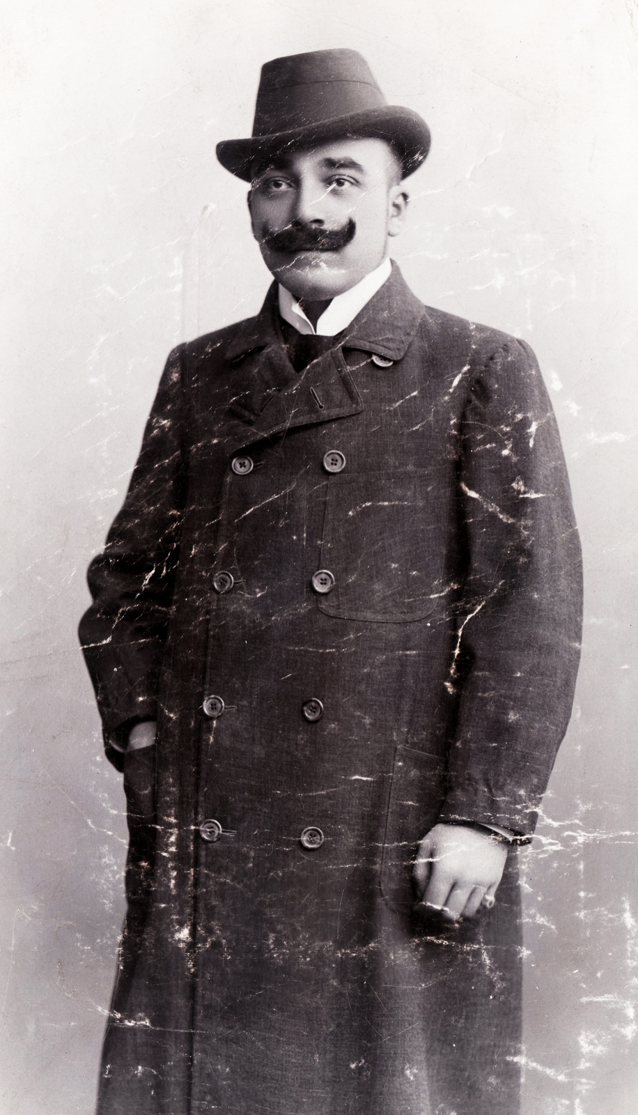 1900, Péchy László, portrait, hat, moustache, man, double-breasted coat, Fortepan #75919