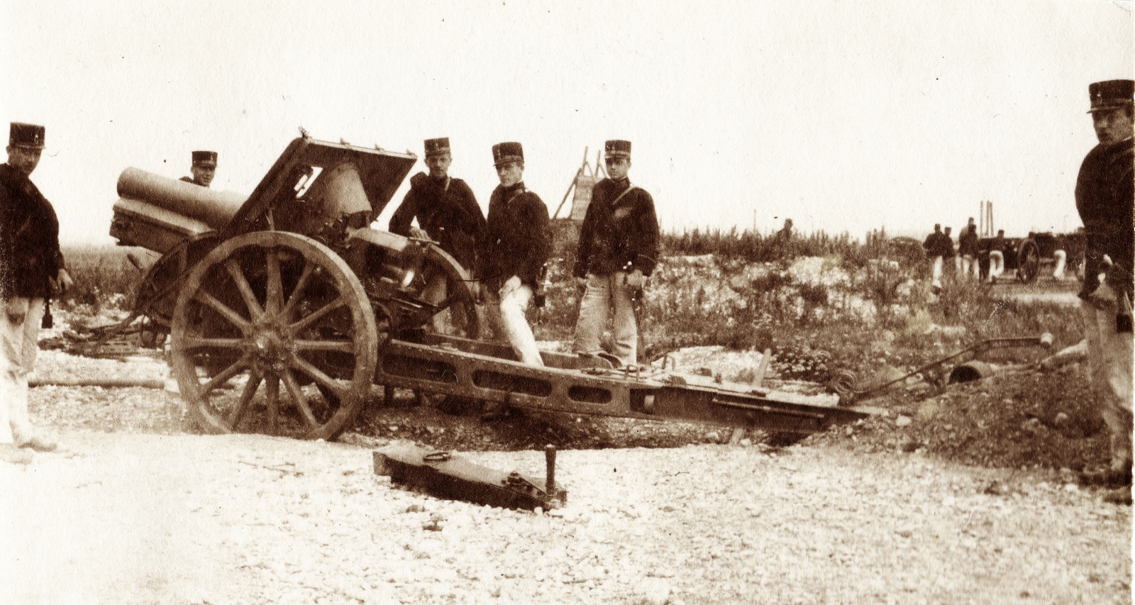 Austria, Mödling, Császári és Királyi Katonai Műszaki Főiskola (később HTL Mödling néven főiskola) lőtere., 1915, Péchy László, First World War, tableau, cannon, artillery, cadet, Fortepan #75933