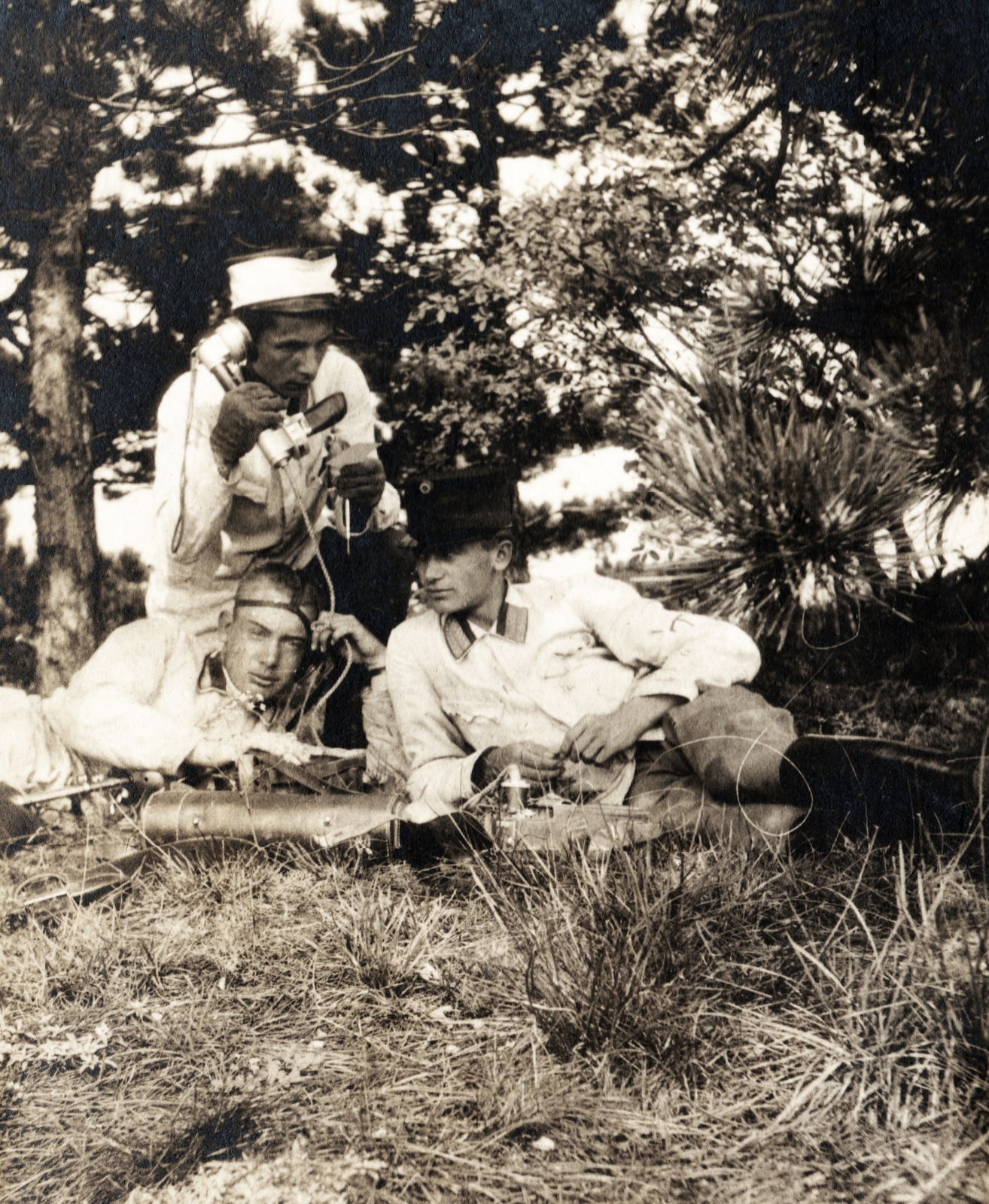Austria, Mödling, Császári és Királyi Katonai Műszaki Főiskola (később HTL Mödling néven főiskola) kadétjai gyakorlaton., 1914, Péchy László, tableau, telephone, radio soldier, cadet, Fortepan #75938