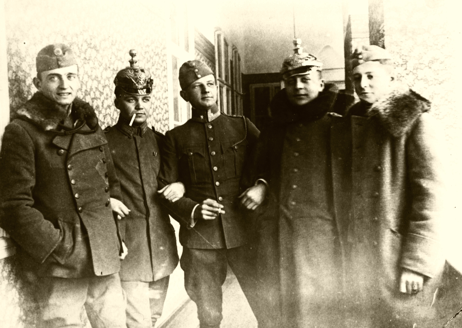 1917, Péchy László, First World War, tableau, helmet, German soldier, Hungarian soldier, Fortepan #76007