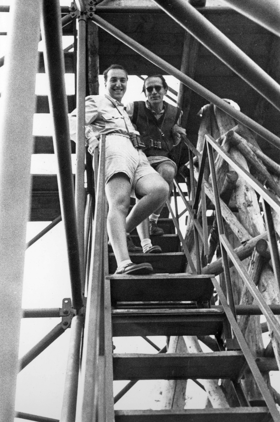 1951, Vojnich Pál, men, stairs, shades, telescope, lookout, scaffolding, tourism, iron stairs, Fortepan #76387