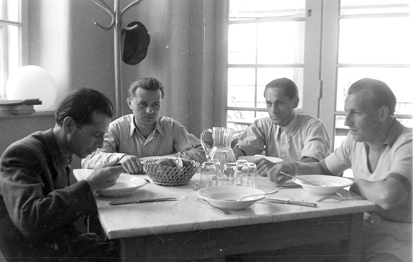 1952, Fortepan, meal, men, glass, jug, plate, Fortepan #7661