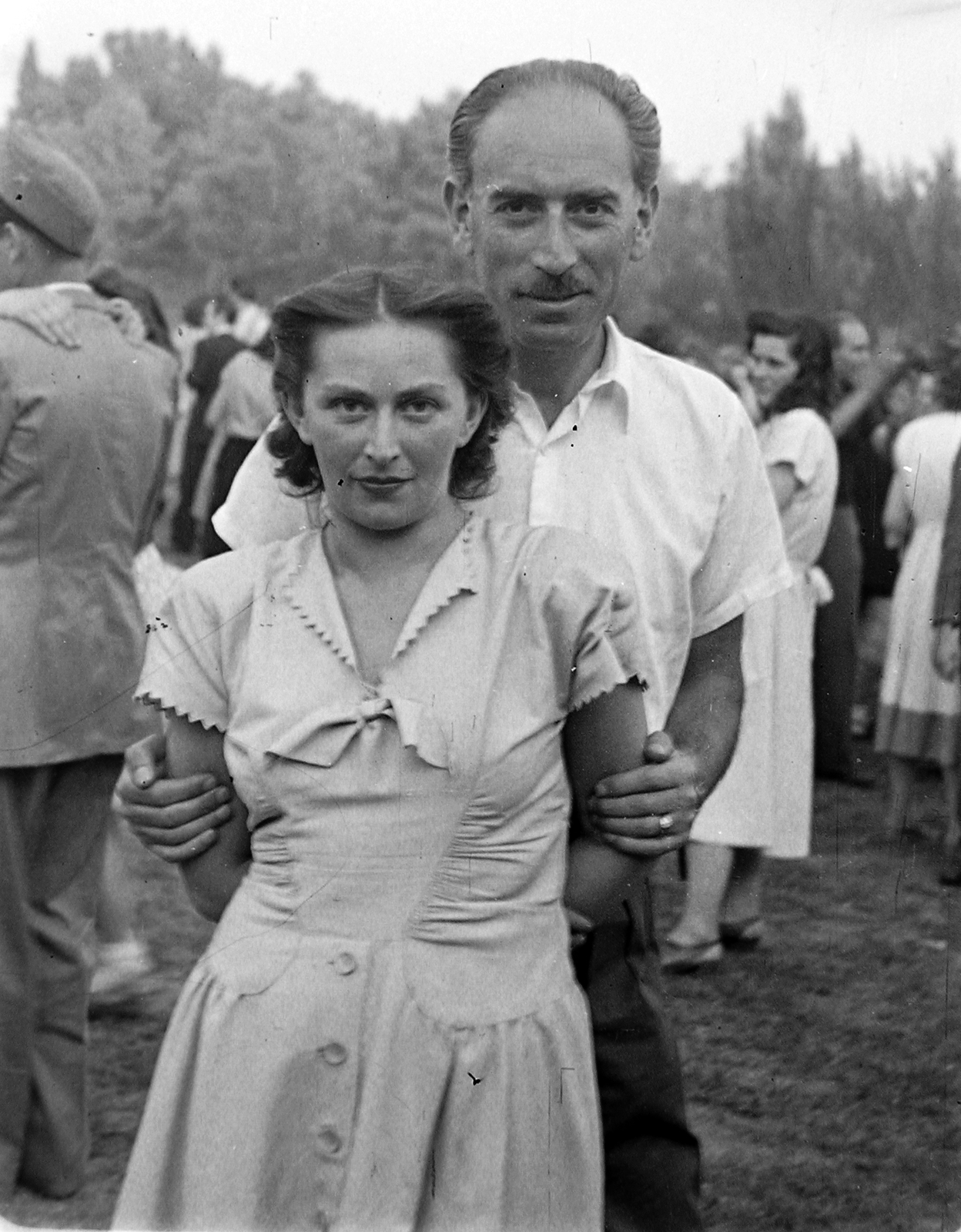 1949, Fortepan, portrait, man and woman, hands behind the back, summer dresses, Fortepan #7663