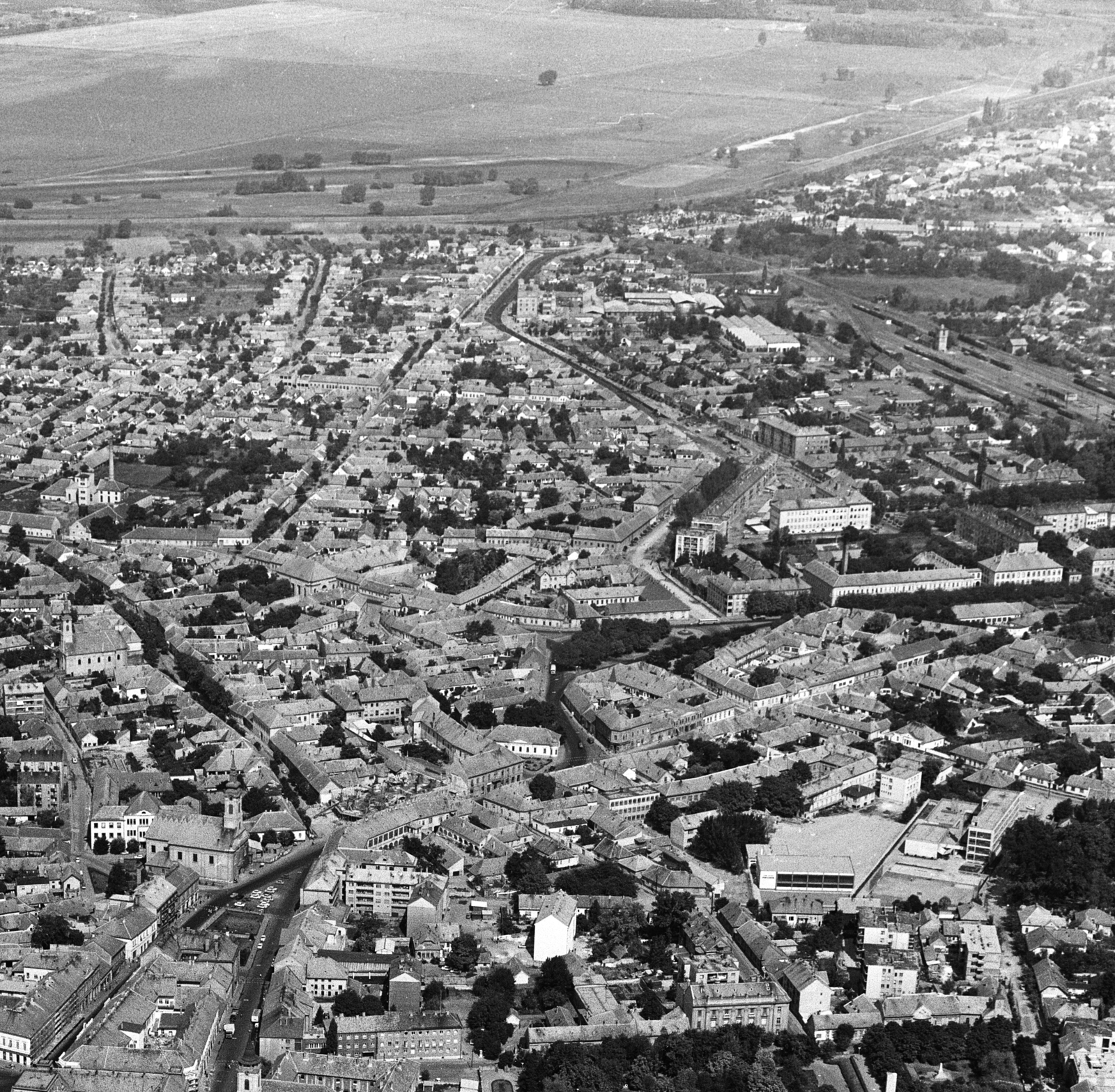 Hungary, Baja, légifotó, előtérben a belváros., 1974, Erky-Nagy Tibor, aerial photo, Fortepan #76712