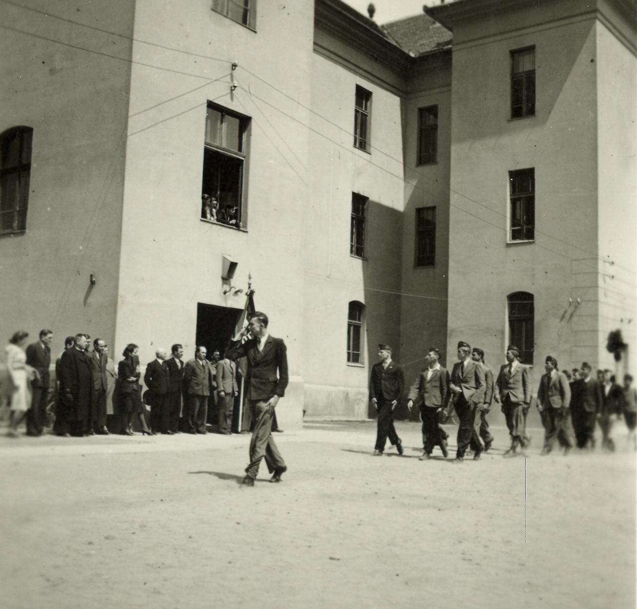 Slovakia, Nové Zámky, Pázmány Péter Gimnázium (később Gymnázium Nové Zámky)., 1941, Klenner Aladár, march, Fortepan #76861