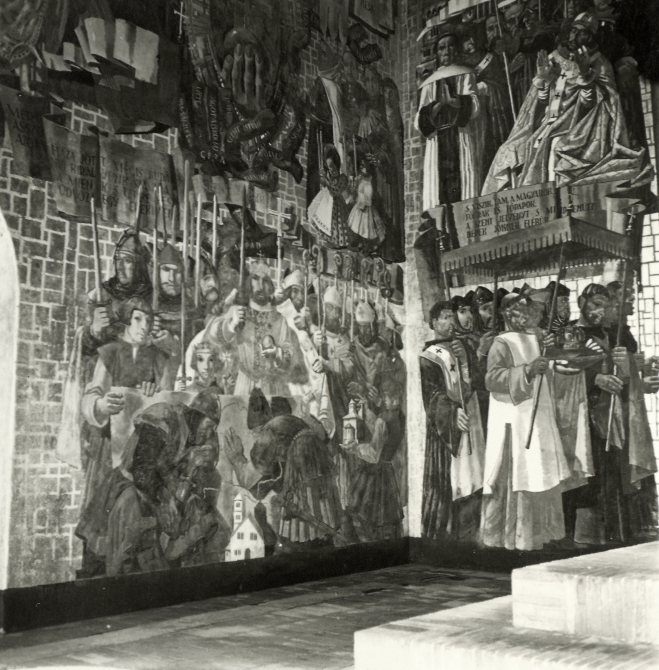 Hungary, Székesfehérvár, Szent István-mauzóleum, Szent István szarkofág és Aba Novák Vilmos falképei., 1941, Klenner Aladár, fresco, Fortepan #76878