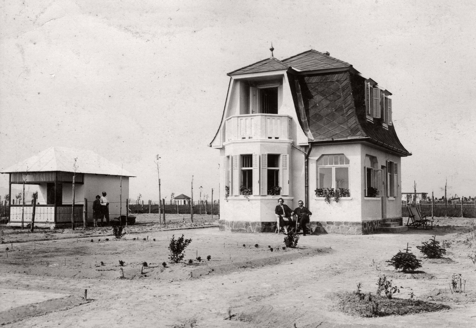Hungary,Lake Balaton, Szántód, Endrődi Sándor utca 11. számú villa., 1928, Fortepan, building, flat roof, man and woman, Fortepan #77039