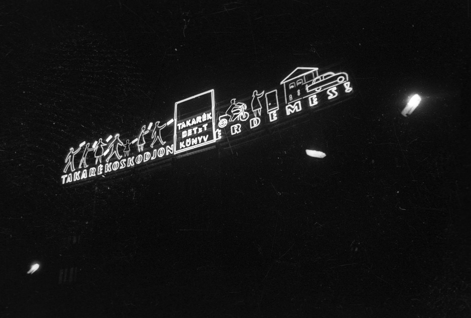 Hungary, Budapest XI., Móricz Zsigmond körtér., 1988, tm, ad, neon sign, Budapest, Fortepan #77231