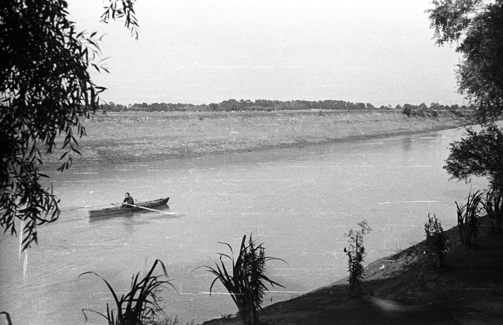 1937, Fortepan, free time, river, water surface, man, shore, paddling, willows, sedge, Fortepan #77862
