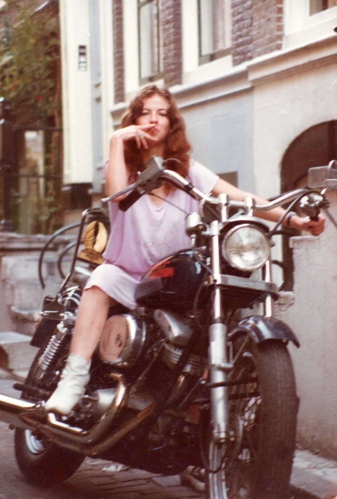 Netherlands, 1986, Sándor Dávid, colorful, motorcycle, long-haired, Fortepan #78192