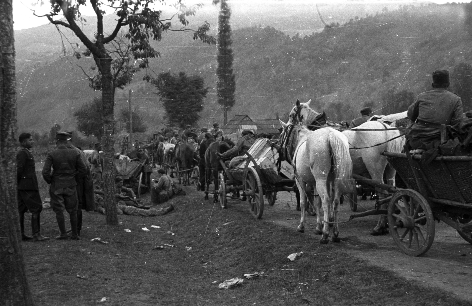 Magyar-lengyel határsáv. A felvétel a lengyel katonák Magyarországra és Romániába történő átmenekítésekor készült., 1939, Berkó Pál, Horse-drawn carriage, chest, Polish soldier, Fortepan #78276