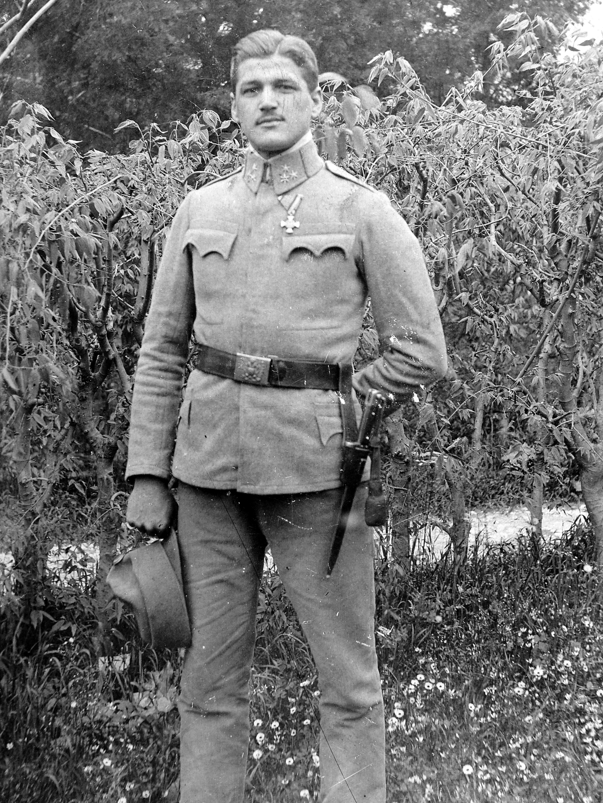 1924, Fortepan, portrait, uniform, garden, weapon, man, Fortepan #7845
