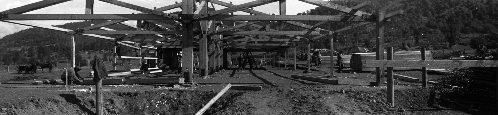 1939, Berkó Pál, construction, soldier, wooden structure, panoramic photography, Fortepan #78466